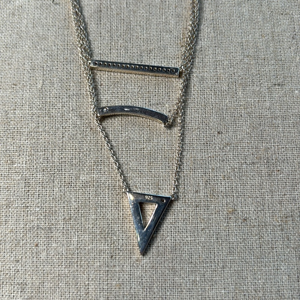 Sterling silver layered necklace with rhinestones and bar accents - Picture 8 of 8